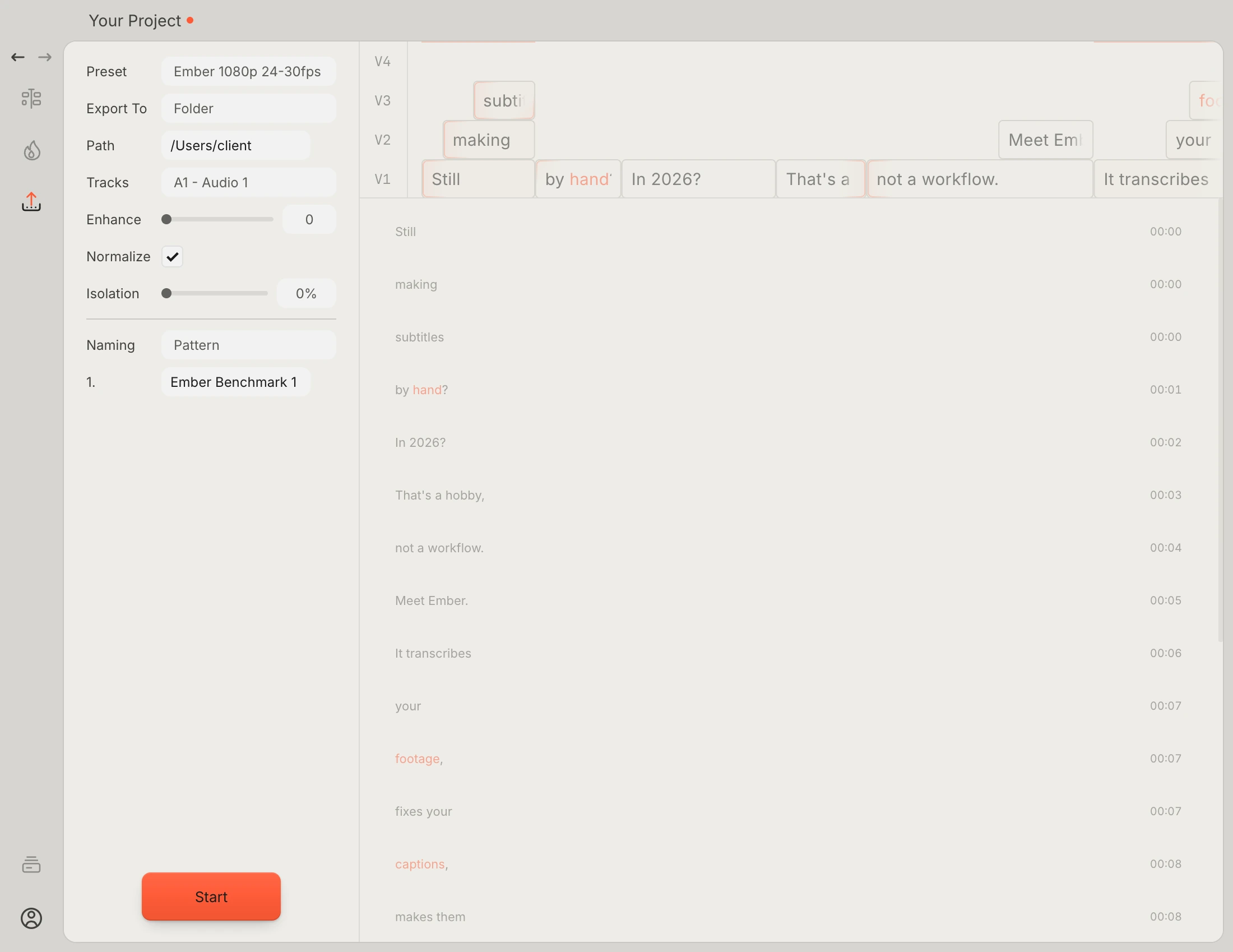 Ember's Export page with render presets and delivery options